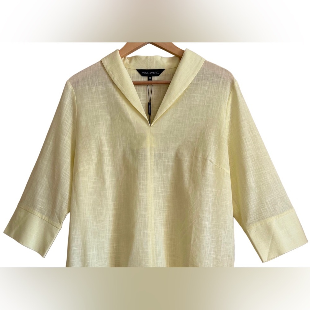 MING WANG 100% Cotton Preppy Lightweight Minimalist Lagenlook Chic Tunic M NWT - Picture 2 of 11